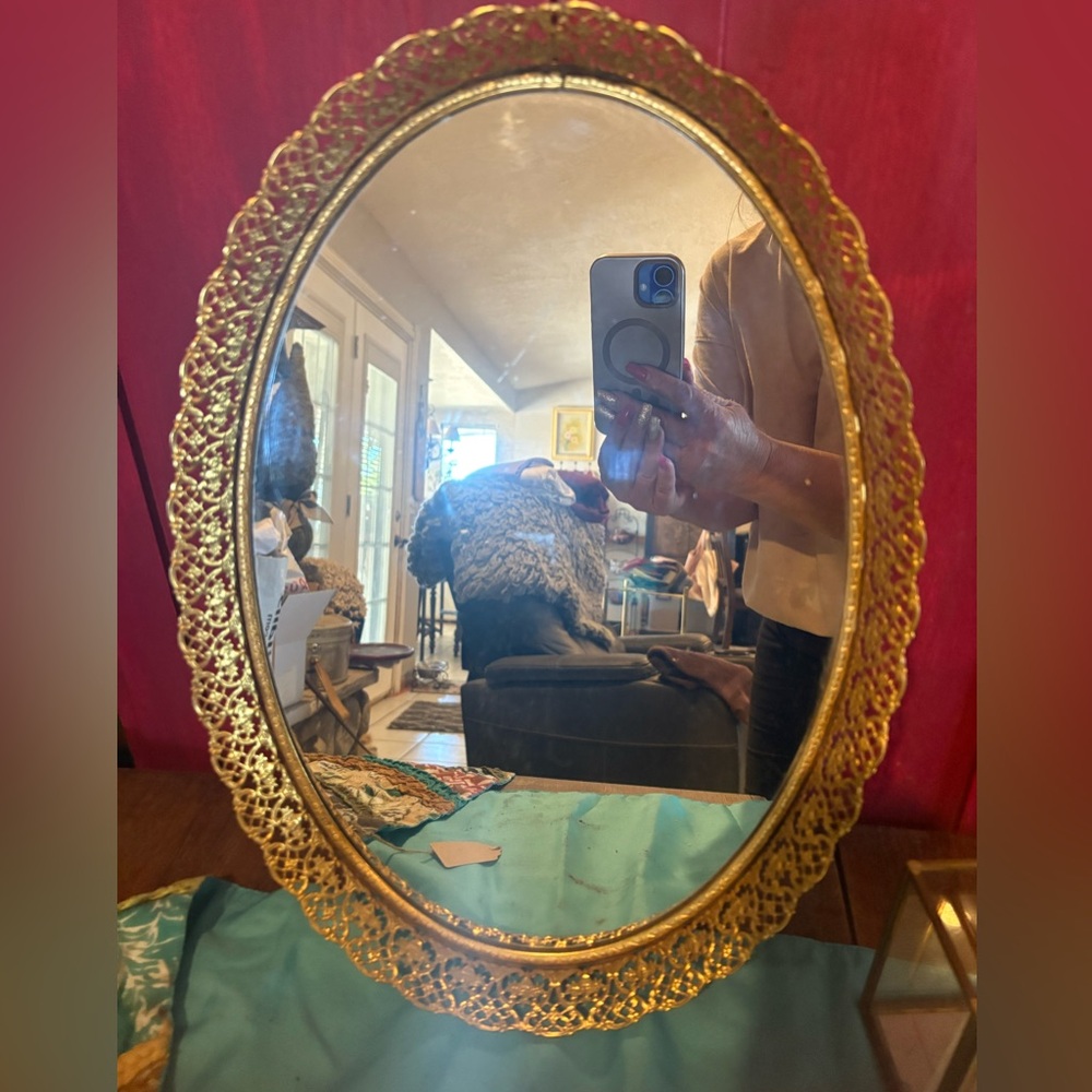 Ornate Gold Oval Vintage Vanity Tray